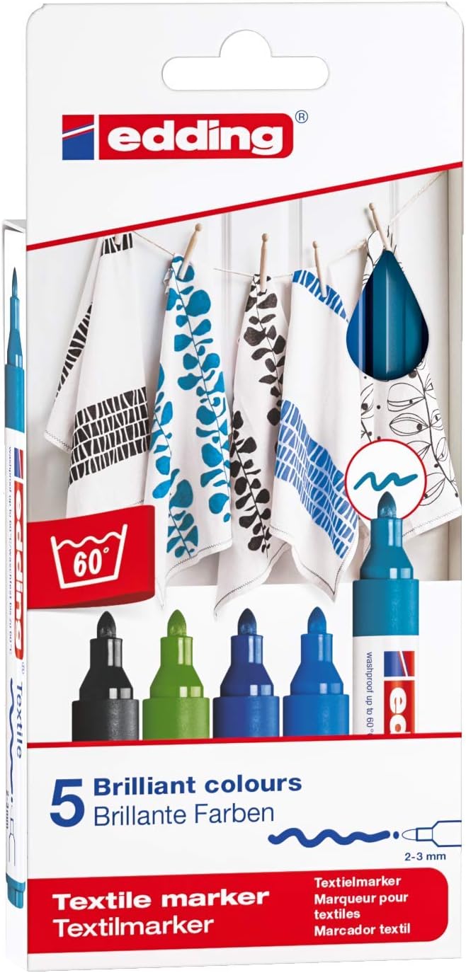 Edding - 4500 Textile Marker Set Of 5 Pcs Cool Colours - (706826)