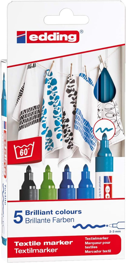 Edding - 4500 Textile Marker Set Of 5 Pcs Cool Colours - (706826)