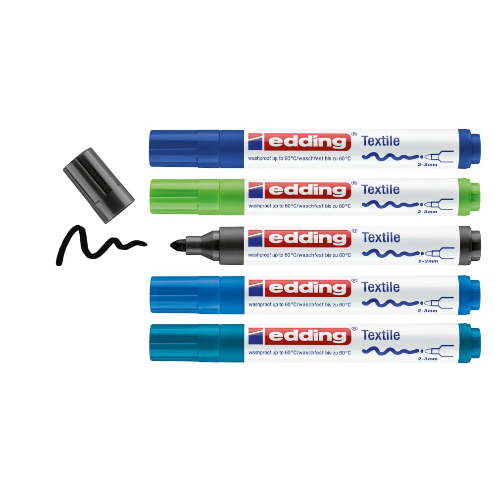 Edding - 4500 Textile Marker Set Of 5 Pcs Cool Colours - (706826)