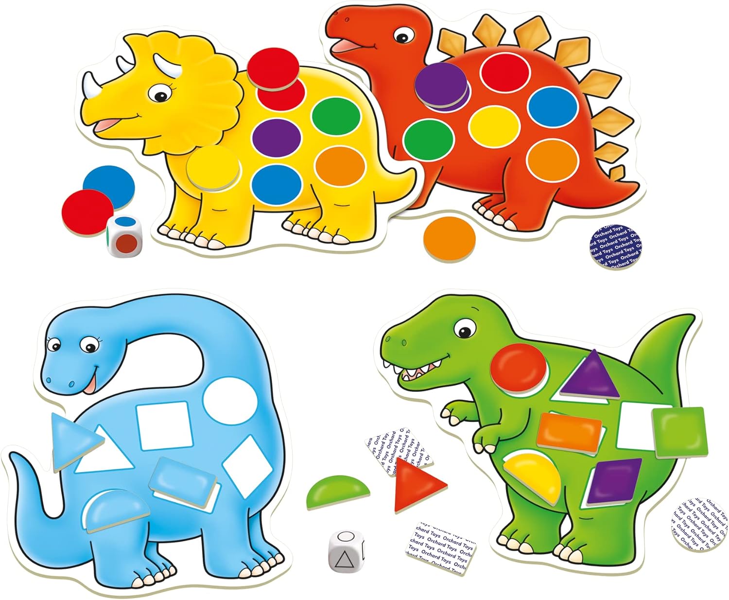 Orchard Toys Dotty Dinosaurs Game, Colour and Shape Game for Children, 2 Games in 1, Perfect for Children Age 3-6, Educational Toy Game