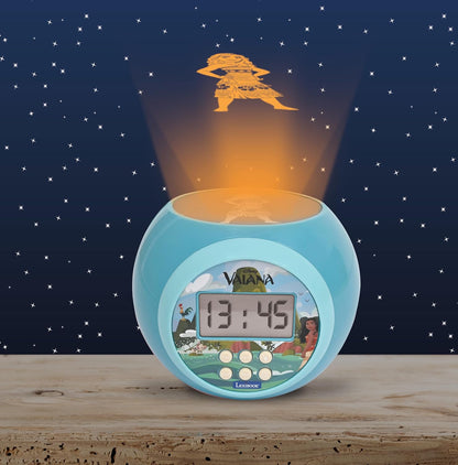 Lexibook, Disney Vaiana, Wecker-Projektor mit Alarmfunktion und Snooze-Schlummerfunktion, Nachtlicht mit Timer, LCD-Bildschirm, batteriebetrieben, Blau, RL977VN