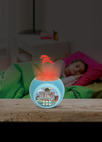 Lexibook, Disney Vaiana, Wecker-Projektor mit Alarmfunktion und Snooze-Schlummerfunktion, Nachtlicht mit Timer, LCD-Bildschirm, batteriebetrieben, Blau, RL977VN