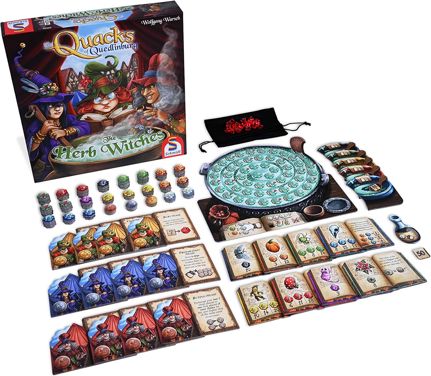Schmidt | The Quacks of Quedlinburg: The Herb Witches | Board Game Expansion | Ages 10+ | 2-5 Players | 45+ Minutes Playing Time