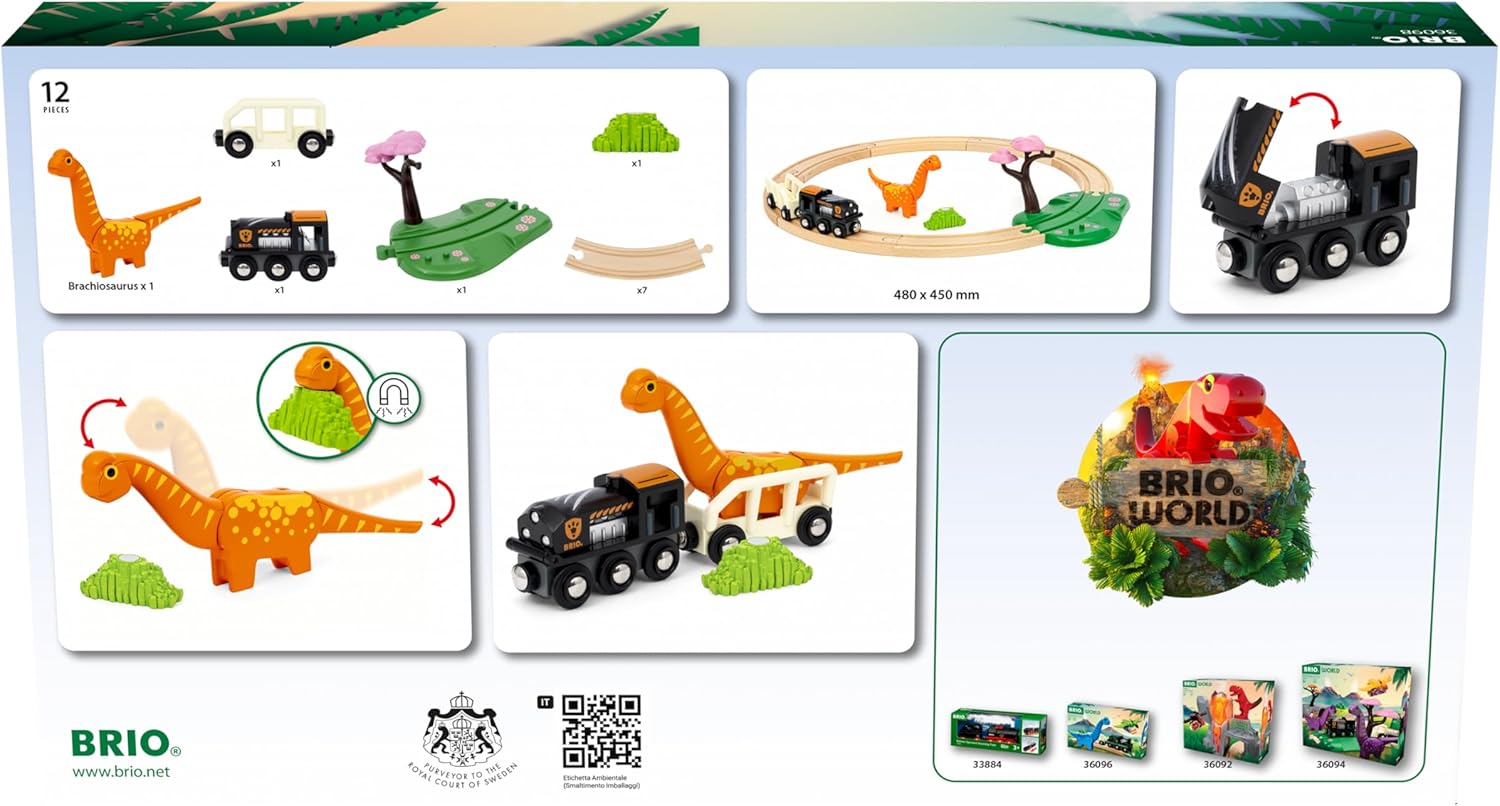 BRIO World Dinosaur Circle Toy Train Set for Kids Age 3 Years Up - Railway Acessories & Add Ons