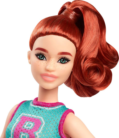 Barbie Fashionistas Doll #232 with Red Hair, Wearing Sporty “B” Jersey Top and Pleated Purple Skirt with Watch and Sneakers