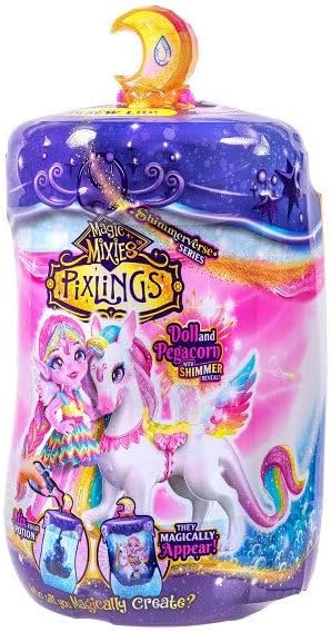 Magic Mixies - Pixlings Shimmer Reveal Unia the Dragon-corn, including Rainbow Star the Pegacorn Magical Reveal Beautiful 6.5 inch Pixling Doll and Steed Inside A Potion Bottle