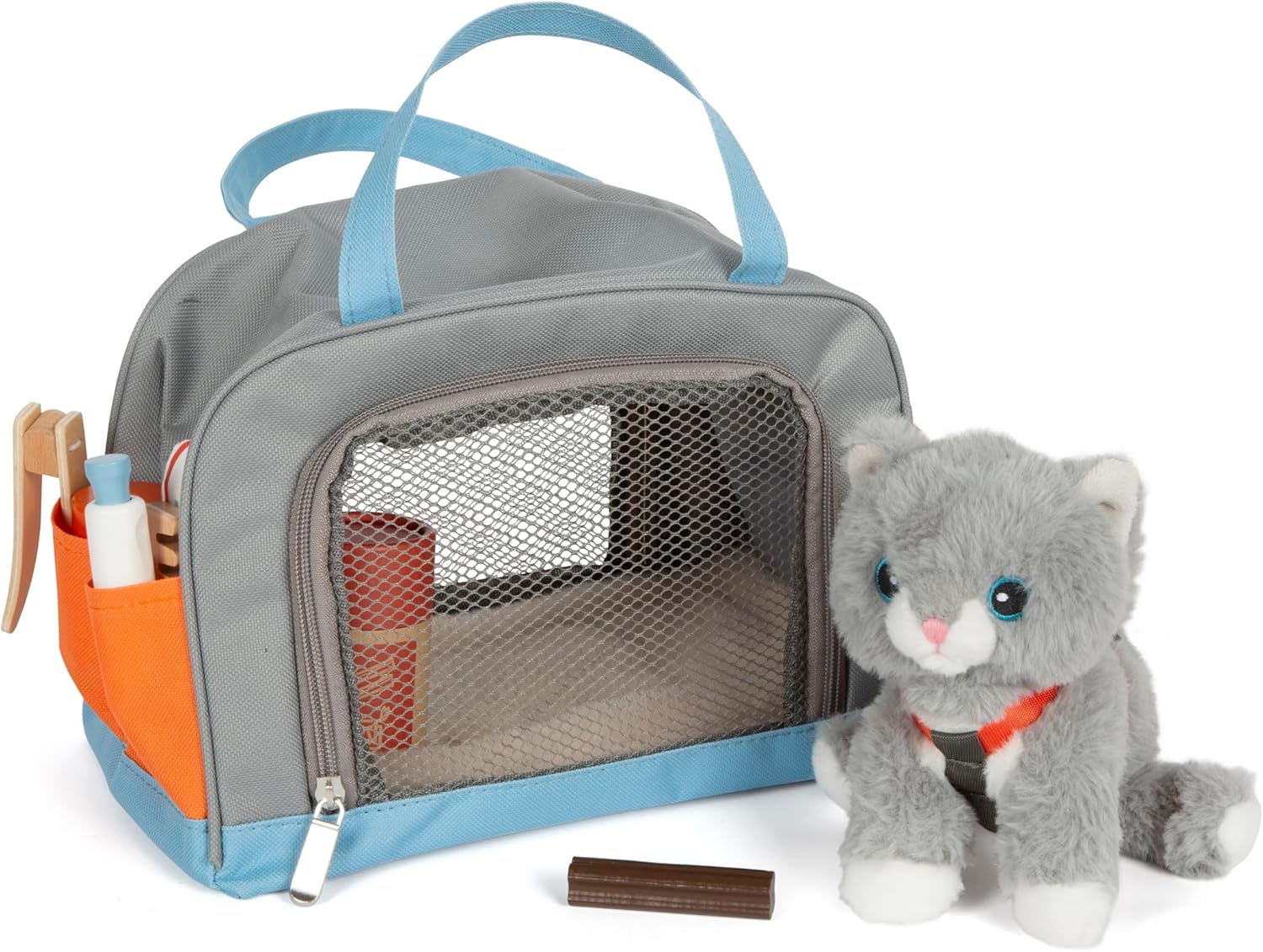 Small Foot Katze mit Tasche und Pflege-Set, 15-teiliges Haustier-Spielzeug für Kinder ab 2 Jahren, Rollenspiel für Tierpflege, 12601, Bunt
