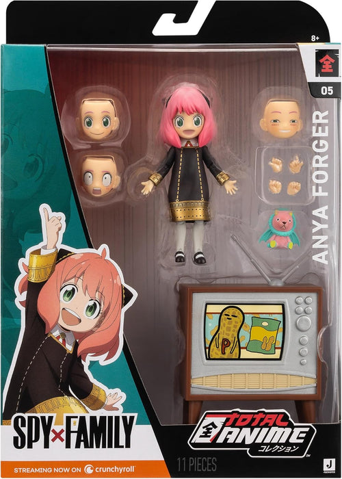 Total Anime Spy X Family Anya Forger - 6.5-Inch Scale Figure with Swappable Faceplates, Alternate Hands, Teddy Bear, and TV Set