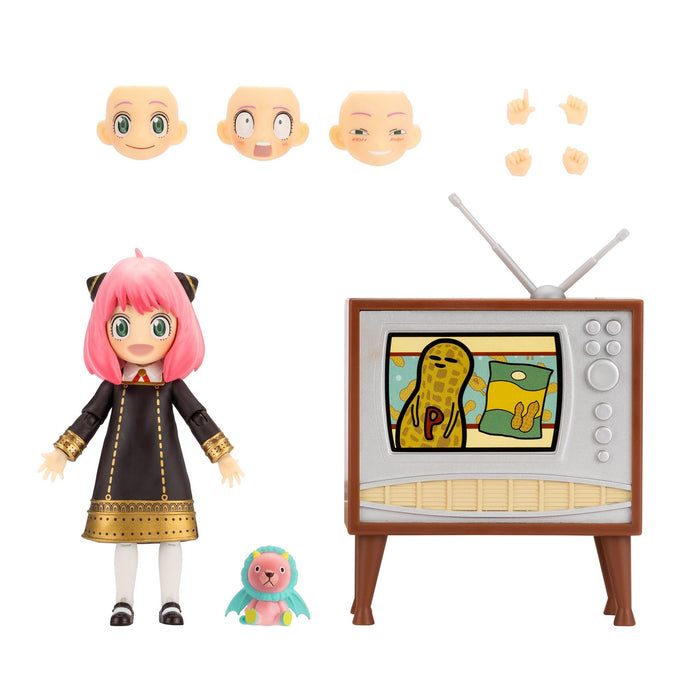 Total Anime Spy X Family Anya Forger - 6.5-Inch Scale Figure with Swappable Faceplates, Alternate Hands, Teddy Bear, and TV Set