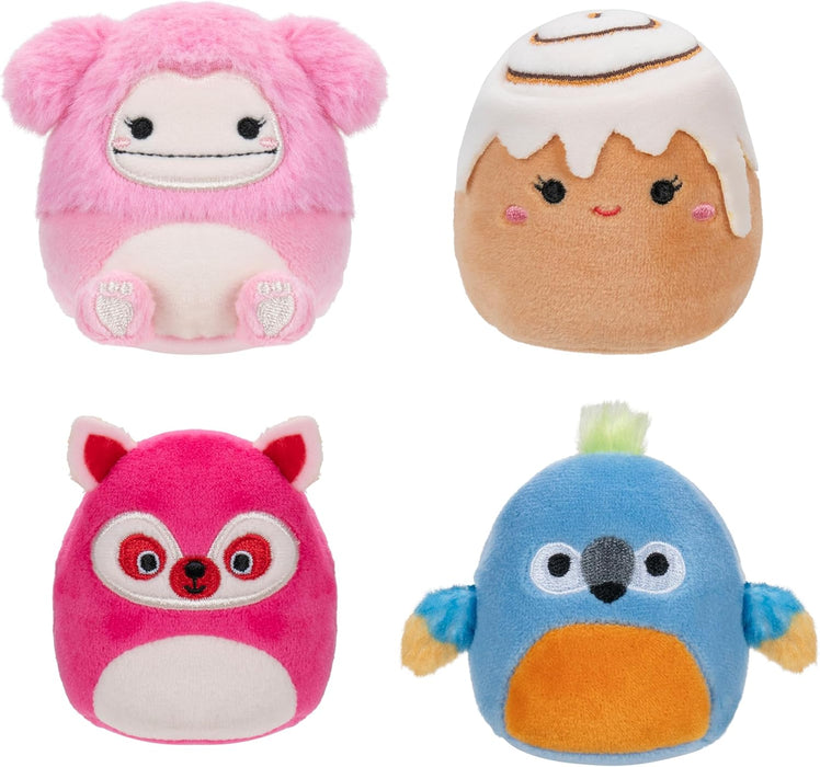 Micromallows Squishmallows Original 4-Pack – Brina Bigfoot, Chanel Cinnamon Roll, Lucia Lemur, Tenise Parrot