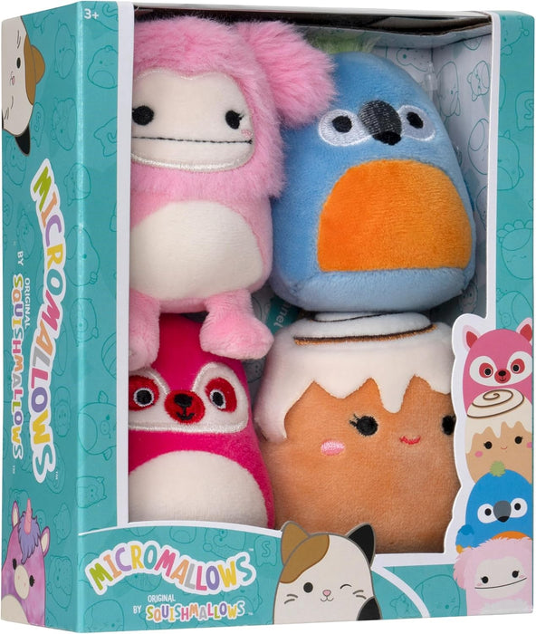 Micromallows Squishmallows Original 4-Pack – Brina Bigfoot, Chanel Cinnamon Roll, Lucia Lemur, Tenise Parrot