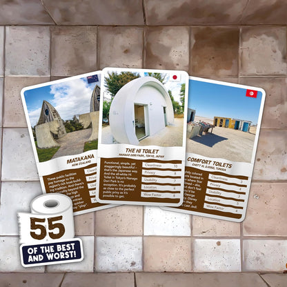 Bubblegum Stuff Top Toilets - 55 Best & Worst Loos - Outcore Your Opponents - Steal Every Toilet - Win The Game For Lavatory Lovers - 55 Flashcards (17.5 x 8.5cm)