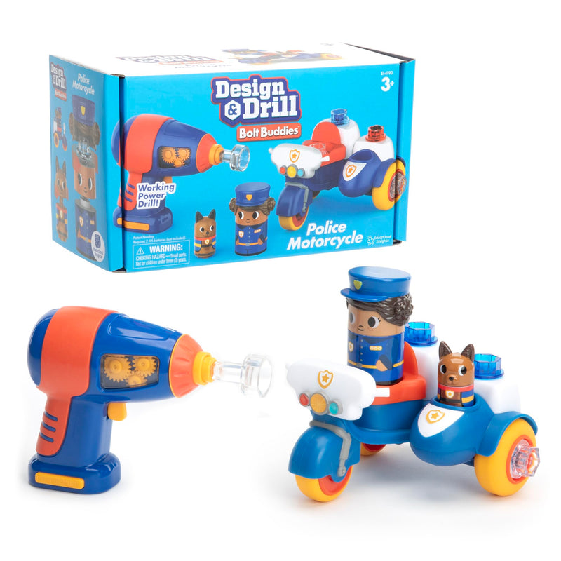 Moto de policía con figuras atornillables Bolt Buddies de Design & Drill de Learning Resources, juguete de construcción para desarrollar la motricidad fina