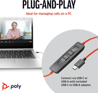 Poly Blackwire 3320 Wired Headset – Flexible Microphone Boom – Hi-fi Stereo - Connect to PC/Mac via USB-C or USB-A - Certified for Microsoft Teams