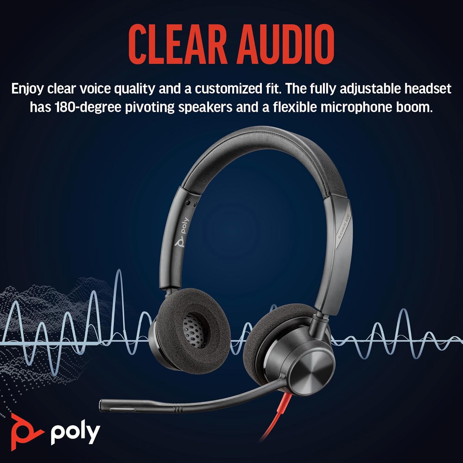 Poly Blackwire 3320 Wired Headset – Flexible Microphone Boom – Hi-fi Stereo - Connect to PC/Mac via USB-C or USB-A - Certified for Microsoft Teams