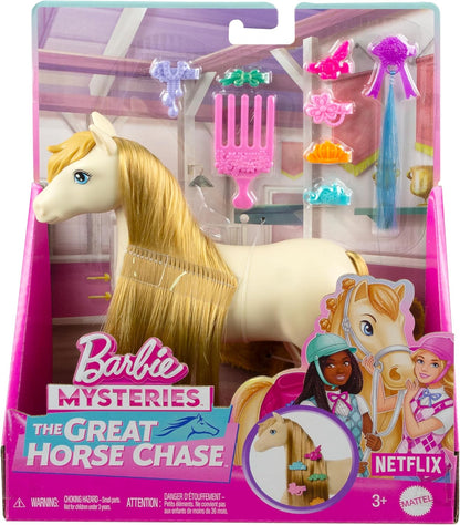 Barbie Horse & Accessories, Toys from Barbie Mysteries: The Great Horse Chase, Extra-long Mane for Brushing & Styling Fun (Styles May Vary), HXJ36