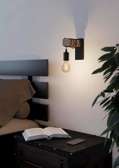 Eglo Townshend Wall Lamp In Black And Fsc-Approved Wood