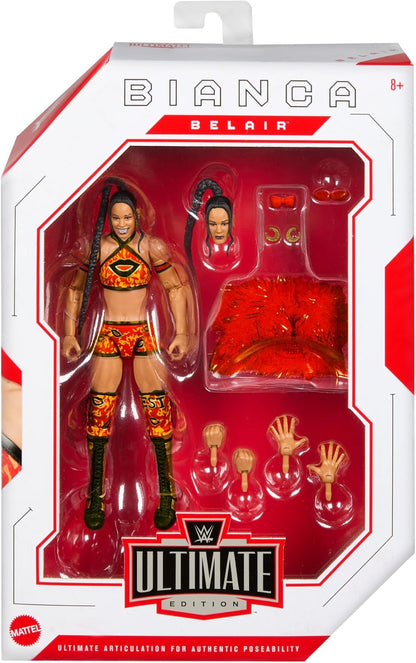 Mattel WWE Ultimate Edition Action Figure & Accessories, 6-inch Bianca Belair Collectible Set, Swappable Heads & Hands, Entrance Gear & 30 Articulation Points, HVF84