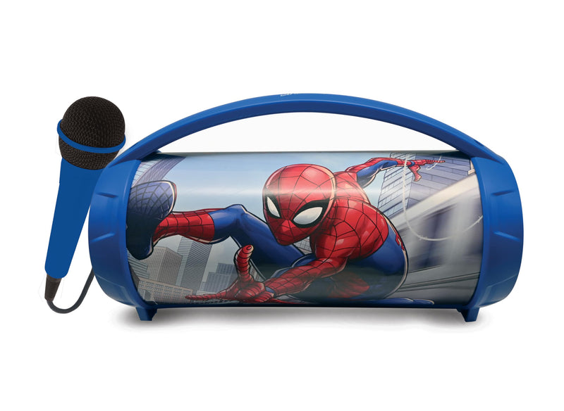 Lexibook, Spider-Man, Altoparlante luminoso senza fili con microfono, suono stereo, funzione Karaoke, porte USB e per schede SD, batteria ricaricabile, maniglia per portarlo ovunque, Blu, BTP585SPZ