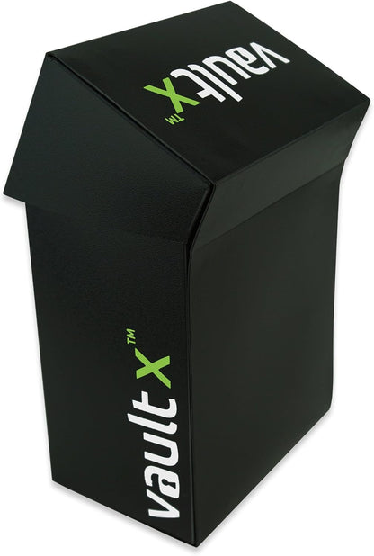 Vault X Deck Box and 100 Black Card Sleeves - Medium Size for Approx 80 Sleeved Cards - PVC Free Self Closing Protective Card Holder for TCG CCG (Medium w/Sleeves
