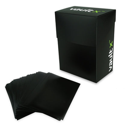 Vault X Deck Box and 100 Black Card Sleeves - Medium Size for Approx 80 Sleeved Cards - PVC Free Self Closing Protective Card Holder for TCG CCG (Medium w/Sleeves