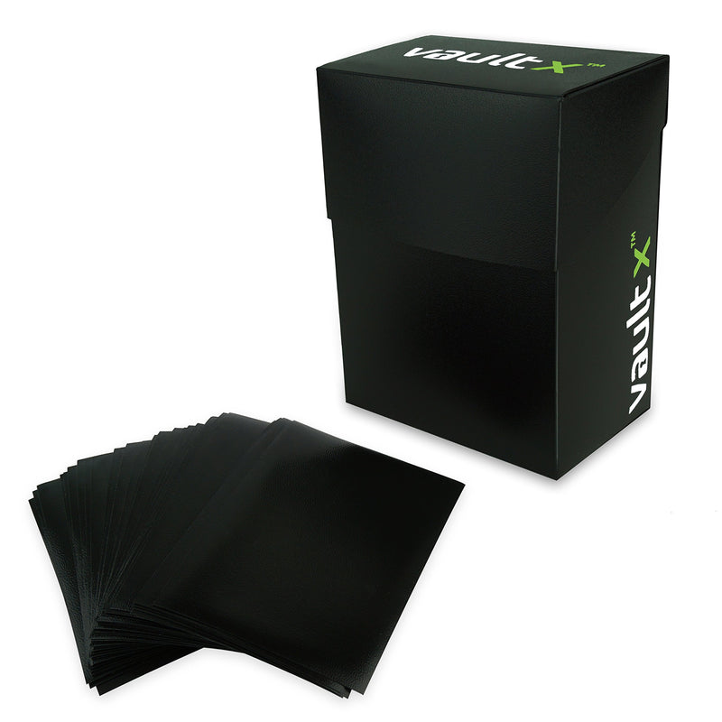 Vault X Deck Box and 100 Black Card Sleeves - Medium Size for Approx 80 Sleeved Cards - PVC Free Self Closing Protective Card Holder for TCG CCG (Medium w/Sleeves