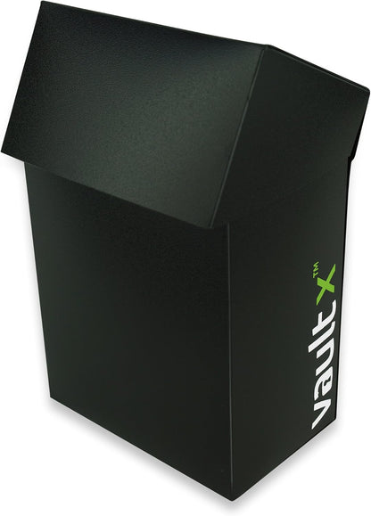 Vault X Deck Box and 100 Black Card Sleeves - Medium Size for Approx 80 Sleeved Cards - PVC Free Self Closing Protective Card Holder for TCG CCG (Medium w/Sleeves