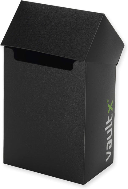 Vault X Deck Box and 100 Black Card Sleeves - Medium Size for Approx 80 Sleeved Cards - PVC Free Self Closing Protective Card Holder for TCG CCG (Medium w/Sleeves