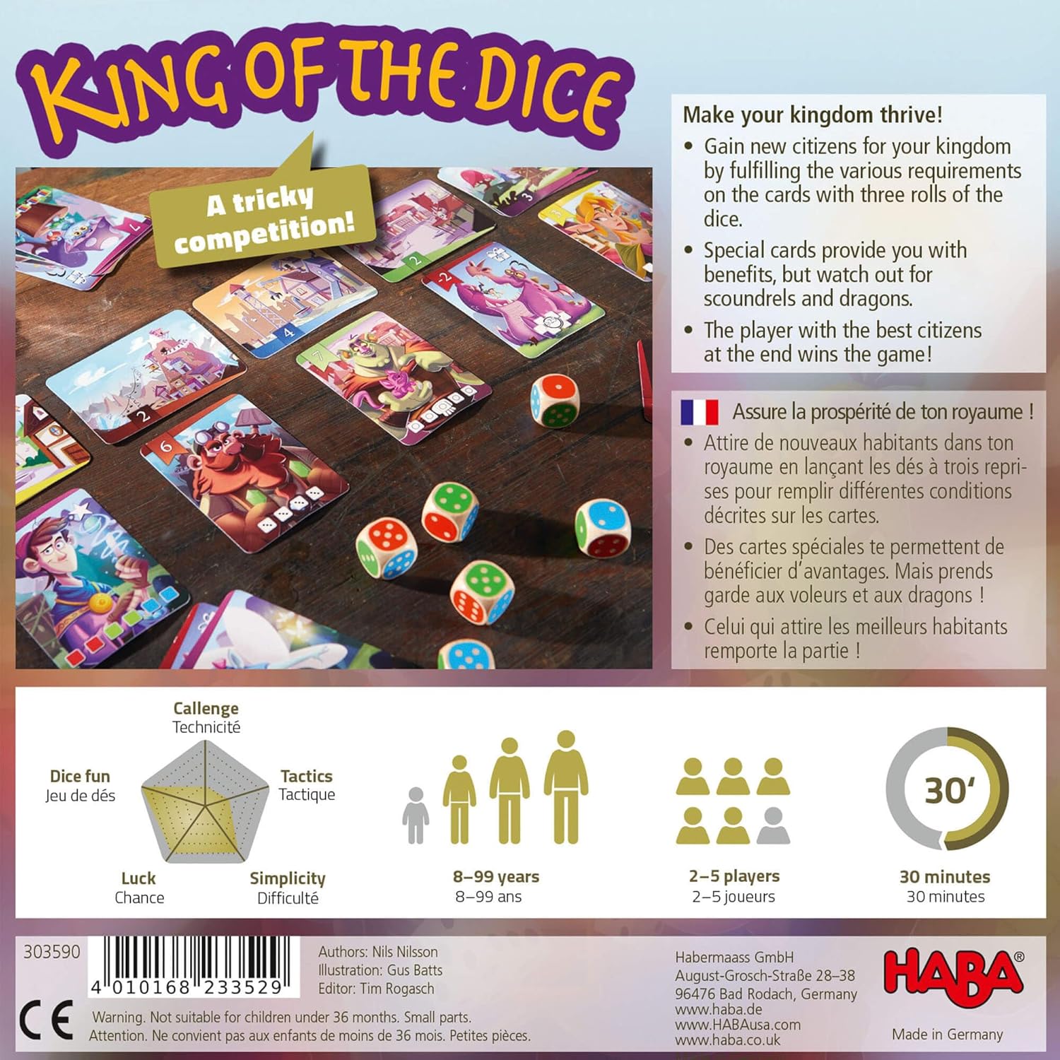 HABA 303590 King of the Dice- A tricky dice game for 2-5 players for 8 years and up - English Version (Made in Germany)