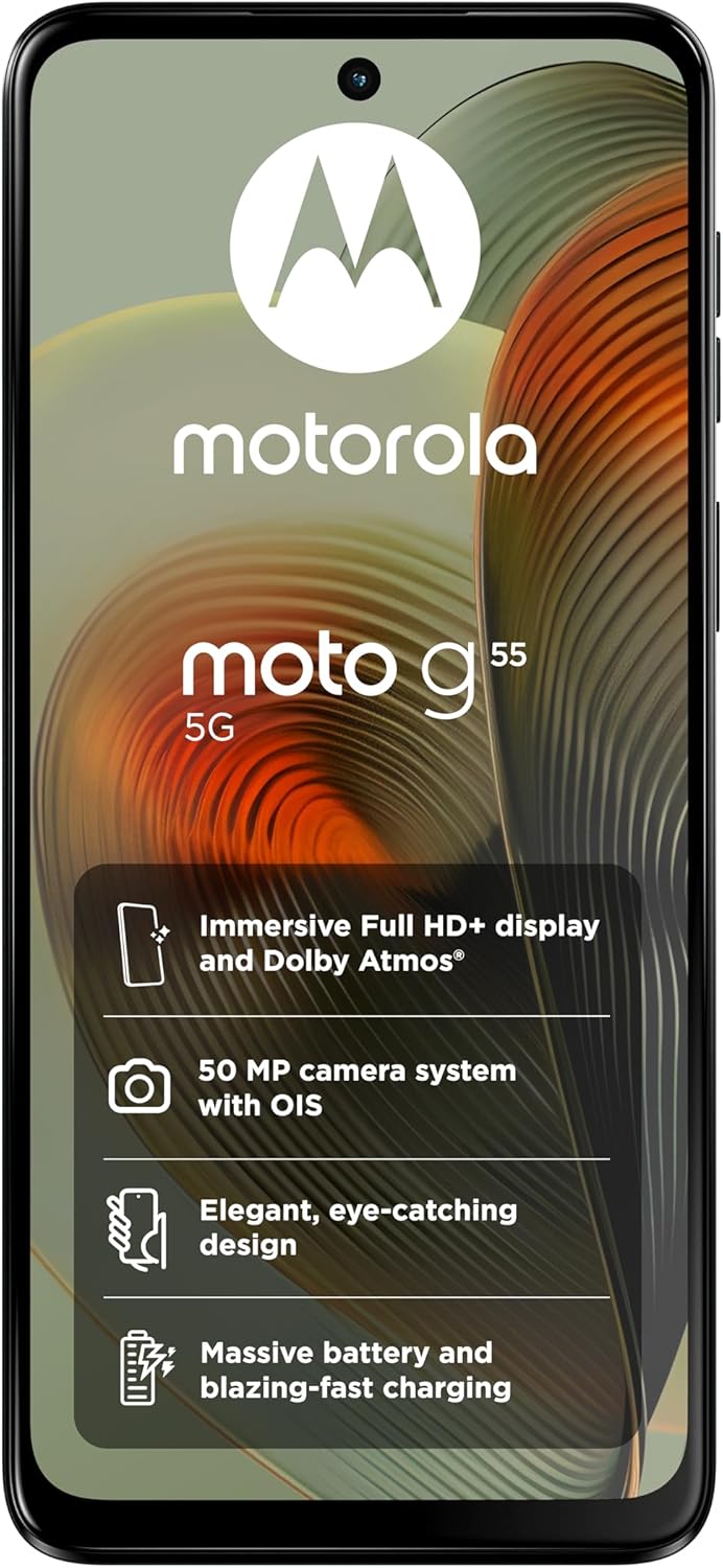 Motorola Moto G55 5G(6.49''Full HD+ 120Hz,Water-repellent IP52,50MP camera with OIS, 68W TurboPower charging,5000mAh battery,Dolby Atmos audio,Android 14,MediaTek Dimensity 7025,dual SIM),Smoky Green