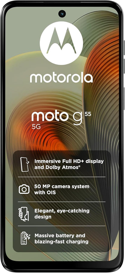 Motorola Moto G55 5G(6.49''Full HD+ 120Hz,Water-repellent IP52,50MP camera with OIS, 68W TurboPower charging,5000mAh battery,Dolby Atmos audio,Android 14,MediaTek Dimensity 7025,dual SIM),Smoky Green