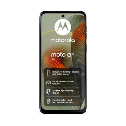 Motorola Moto G55 5G(6.49''Full HD+ 120Hz,Water-repellent IP52,50MP camera with OIS, 68W TurboPower charging,5000mAh battery,Dolby Atmos audio,Android 14,MediaTek Dimensity 7025,dual SIM),Smoky Green