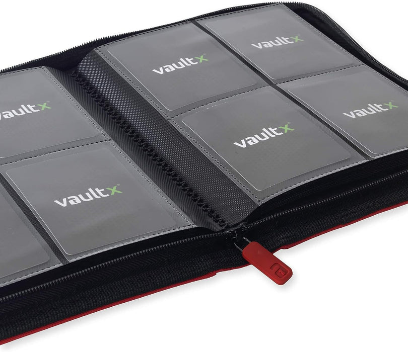 Vault X Premium Exo-Tec Zip Binder 4 Pocket, 20 Double-Sided Pages, 160 Side-Loading Slots for Board, Collectible or Trading Card Game Protective Folder Album (Red