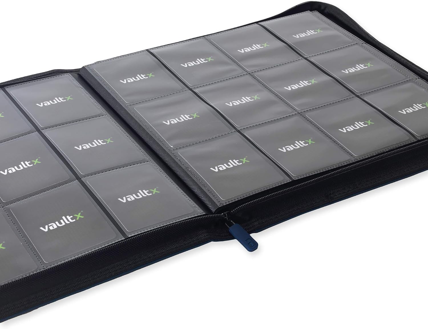 Vault X Premium Exo-Tec XL Zip Binder - 12 Pocket XL Trading Card Album Folder - 624 Side Loading Pocket Binder for TCG (Blue)