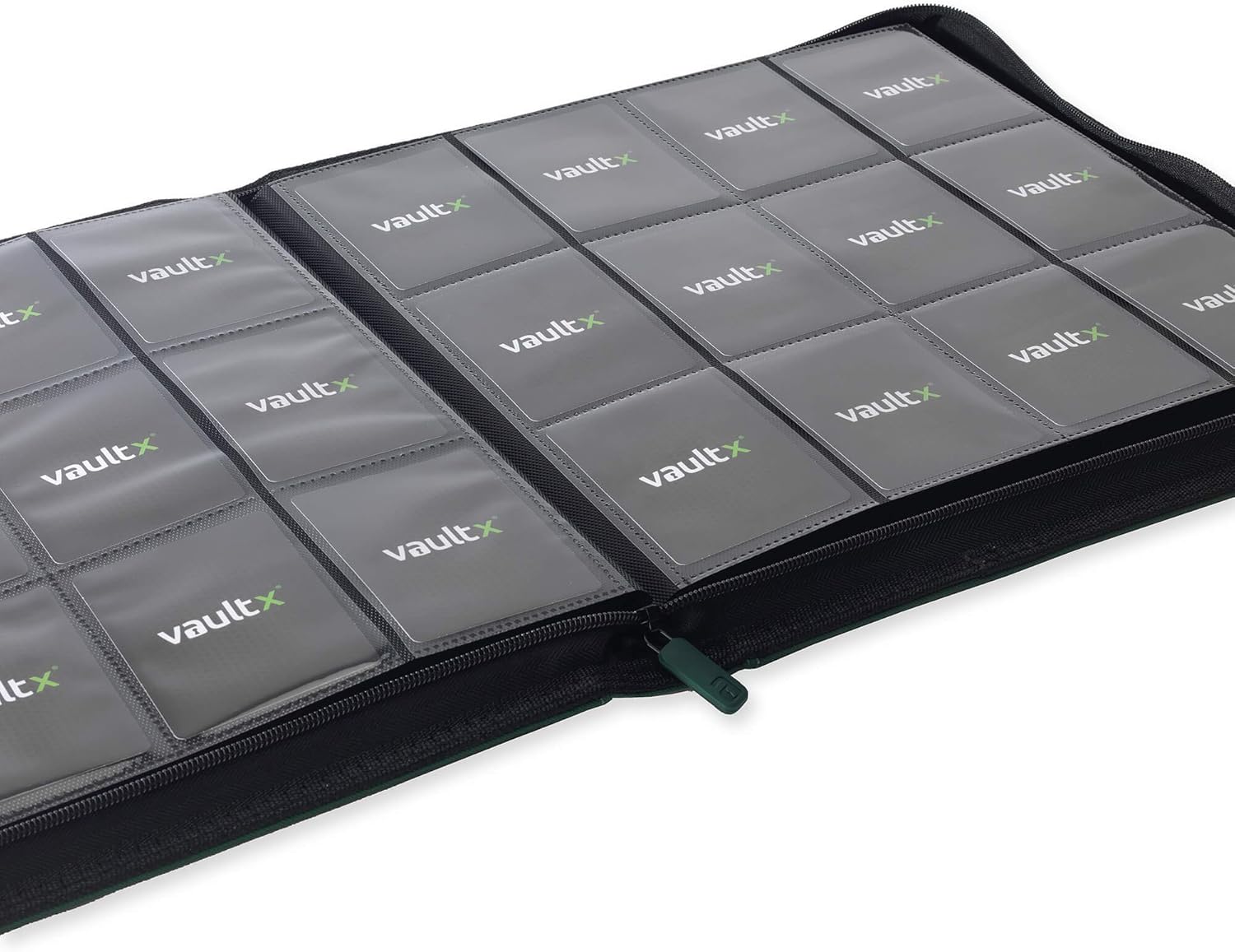 Vault X Premium Exo-Tec XL Zip Binder - 12 Pocket XL Trading Card Album Folder - 624 Side Loading Pocket Binder for TCG (Green)