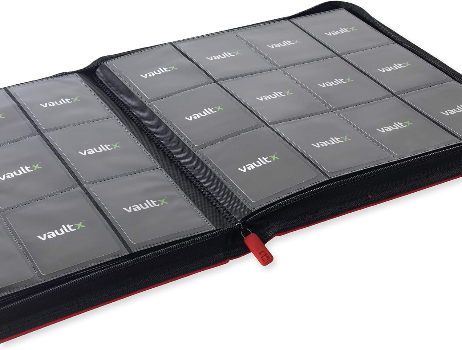 Vault X Premium Exo-Tec XL Zip Binder - 12 Pocket XL Trading Card Album Folder - 624 Side Loading Pocket Binder for TCG (Red)