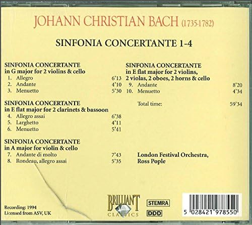 Johann Christian Bach - 2 CDs. Sinfonia Concertante 1-4 und Symphonies