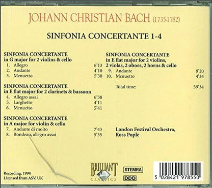 Johann Christian Bach - 2 CDs. Sinfonia Concertante 1-4 und Symphonies