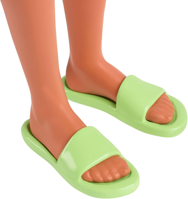 Barbie Fashionistas Ken Doll #235 with Braided Brown Hair, Wearing Coral Jumpsuit with Hawaiian Print and Green Sandals