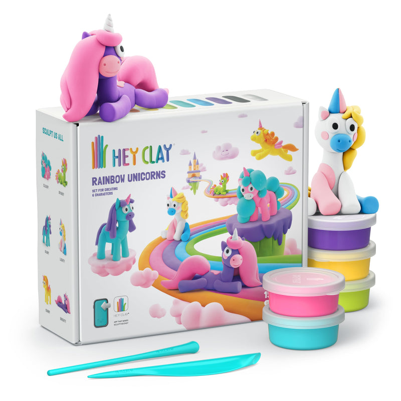 HEY CLAY Rainbow Unicorns Set - Air-Dry Clay Kit for Kids - Creative Set Boys and Girls Age 3+