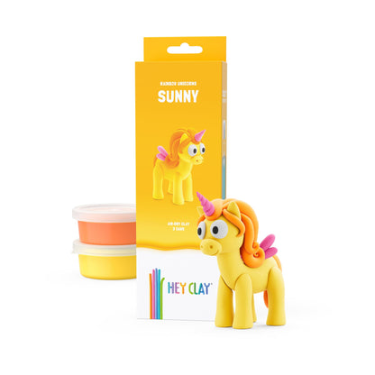 HEY CLAY Rainbow Unicorns - Kit di argilla per bambini che si asciugano all'aria aperta, set creativo dai 3 anni in su (Sunny, serie Unicorni arcobaleno, 3 lattine