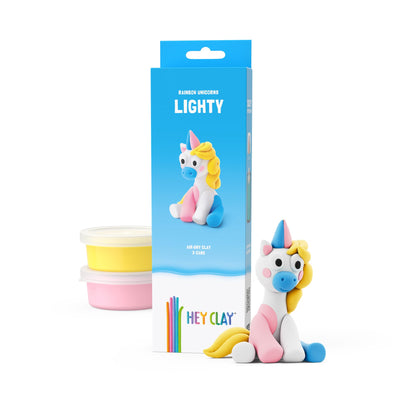 HEY CLAY Rainbow Unicorns - Kit di argilla per bambini che si asciugano all'aria aperta, set creativo dai 3 anni in su (Lighty, serie Unicorni arcobaleno, 3 lattine