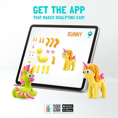 HEY CLAY Rainbow Unicorns - Kit di argilla per bambini che si asciugano all'aria aperta, set creativo dai 3 anni in su (Lighty, serie Unicorni arcobaleno, 3 lattine