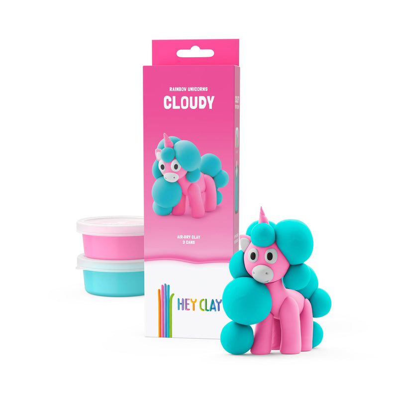 HEY CLAY Regenboog Eenhoorns - Luchtdrogende Klei Kit voor Kinderen - Creatieve Set Leeftijd 3+ (Bewolkt, Serie Regenboog Eenhoorns, 3 blikjes