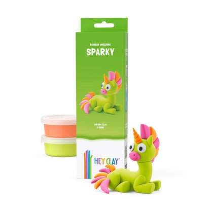 HEY CLAY Rainbow Unicorns - Kit creativo per bambini con argilla secca all'aria, dai 3 anni in su (scintillante, serie Unicorni arcobaleno, 3 lattine