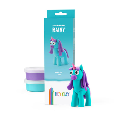 HEY CLAY Regenboog Eenhoorns - Luchtdroge Klei Kit voor Kinderen - Creatieve Set Leeftijd 3+ (Rainy, Serie Regenboog Eenhoorns, 3 blikjes