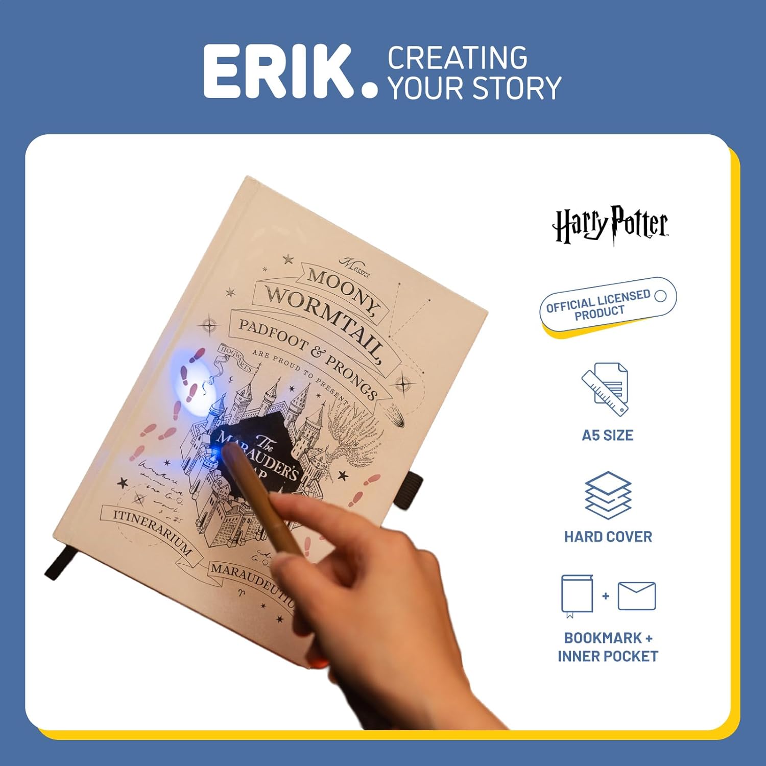 Grupo Erik: Quaderno Harry Potter Mappa del Malandrino | Quaderno A5 con Penna Bacchetta e inchiostro invisible, Segnalibro, Tasca espandibile, 192 pagine 100 g/m², Harry Potter Gadget