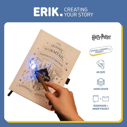 Grupo Erik: Quaderno Harry Potter Mappa del Malandrino | Quaderno A5 con Penna Bacchetta e inchiostro invisible, Segnalibro, Tasca espandibile, 192 pagine 100 g/m², Harry Potter Gadget