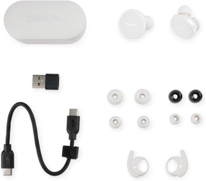 Denon PerL Pro True Wireless Earbuds, Personalised Sound Profile, Noise Cancelling Earbuds, Water Resistant Earphones, with Built in Microphones and Long Battery Life - White