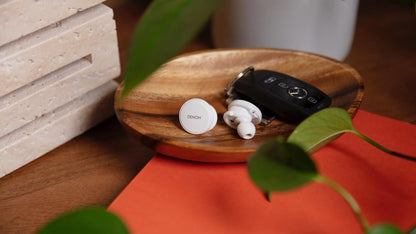 Denon PerL Pro True Wireless Earbuds, Personalised Sound Profile, Noise Cancelling Earbuds, Water Resistant Earphones, with Built in Microphones and Long Battery Life - White